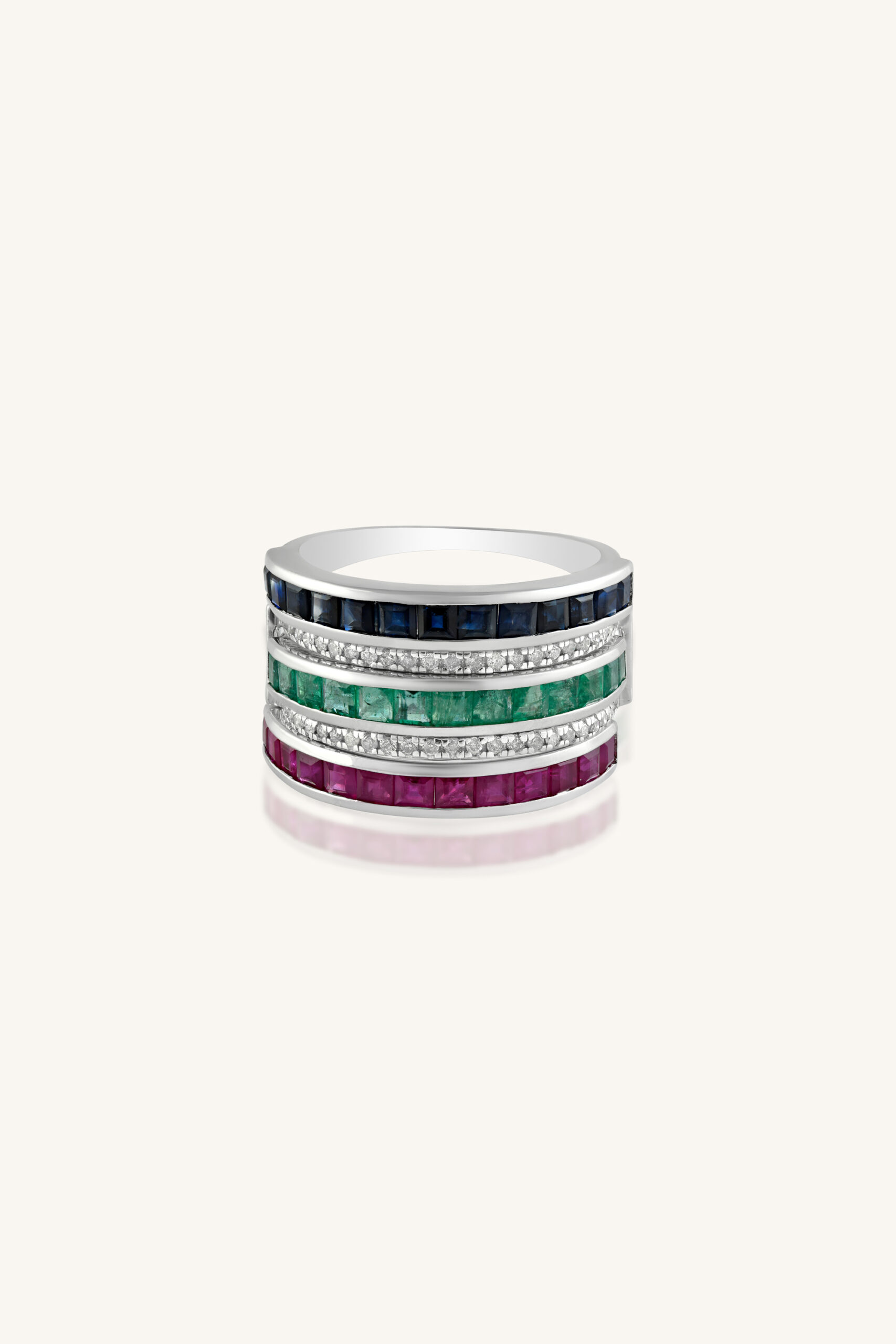 KLSR-10777_1 Diamond and Ruby Blue Sapphire Emerald Ring in 92.5 Sterling Silver KLSR-10777 - Image 1