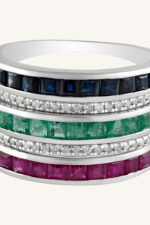 Diamond and Ruby Blue Sapphire Emerald Ring in 92.5 Sterling Silver KLSR-10777 - Image 5