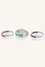 Diamond and Ruby Blue Sapphire Emerald Ring in 92.5 Sterling Silver KLSR-10777 - Image 3