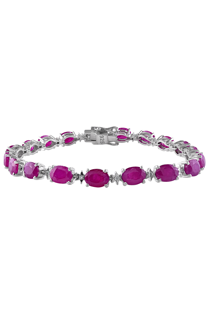 KLSB-20142_1 Diamond and Ruby Bracelet in 92.5 Sterling Silver KLSB-20142 - Image 1