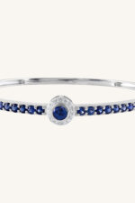 Diamond and Blue Sapphire Bangle in 92.5 Sterling Silver KLSB-20438 - Image 4