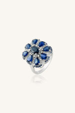 Diamond and Blue Sapphire Ring in 92.5 Sterling Silver KLSR-11285 - Image 4