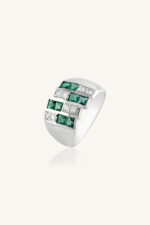 Diamond and  Emerald Ring in 92.5 Sterling Silver KLSR-11429 - Image 4