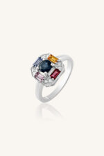 Diamond and Multi Sapphire Ring in 92.5 Sterling Silver KLSR-11438 - Image 4
