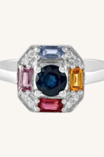 Diamond and Multi Sapphire Ring in 92.5 Sterling Silver KLSR-11438 - Image 3