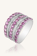 Diamond and Pink Sapphire Ring in 92.5 Sterling Silver KLSR-11066 - Image 3