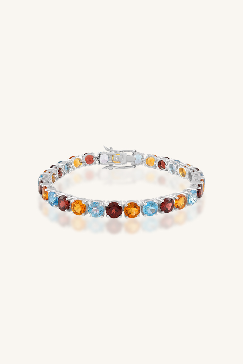 KLSB-20488 (1) Blue Topaz and Garnet Citrine Bracelet in 92.5 Sterling Silver KLSB-50488 - Image 1