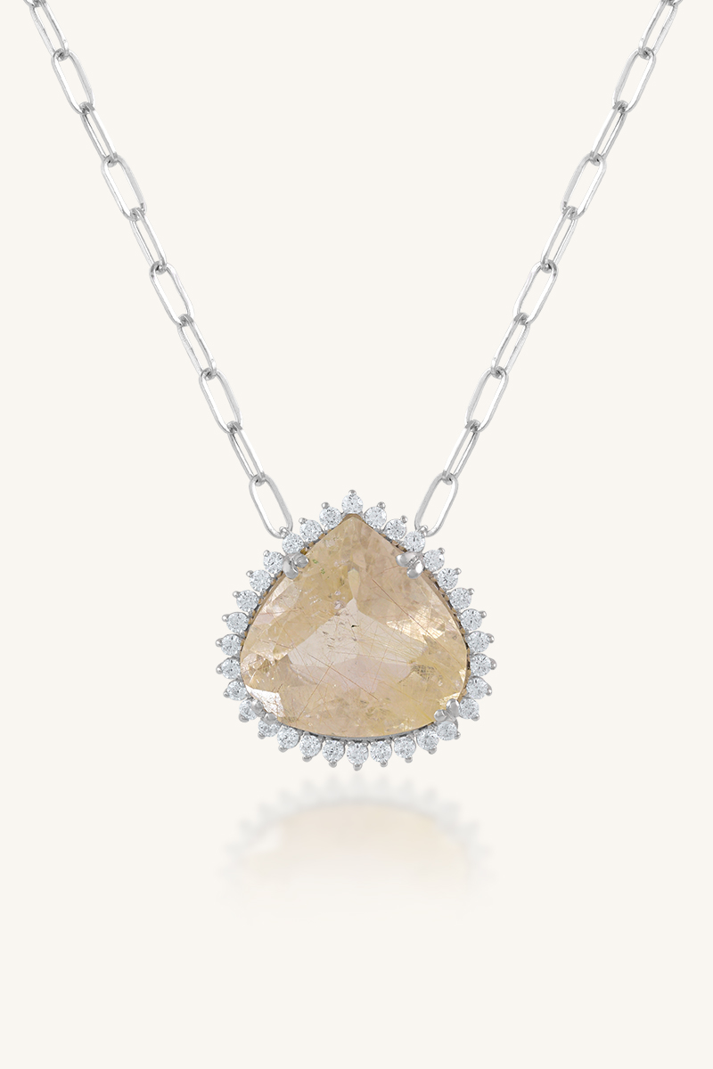 KLSP-50603 (3) Rutile Quartz and Cz Pendant in 92.5 Sterling Silver KLSP-50603 - Image 1