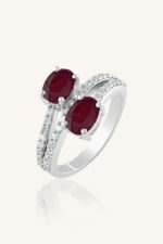 Diamond and Ruby Ring in 92.5 Sterling Silver KLSR-11288