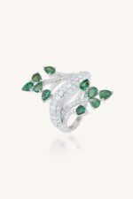 Emerald and Diamond Ring in 92.5 Sterling Silver KLSR-11669 - Image 2