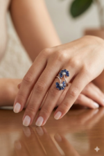 Blue Sapphire and Diamond  Ring in 92.5 Sterling Silver KLSR-11913 - Image 4