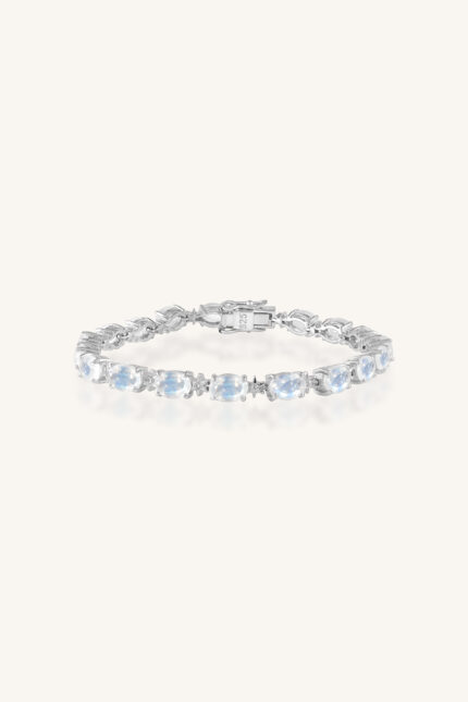Rainbow Moonstone and Cz Bracelet in 92.5 Sterling Silver KLSB-20134