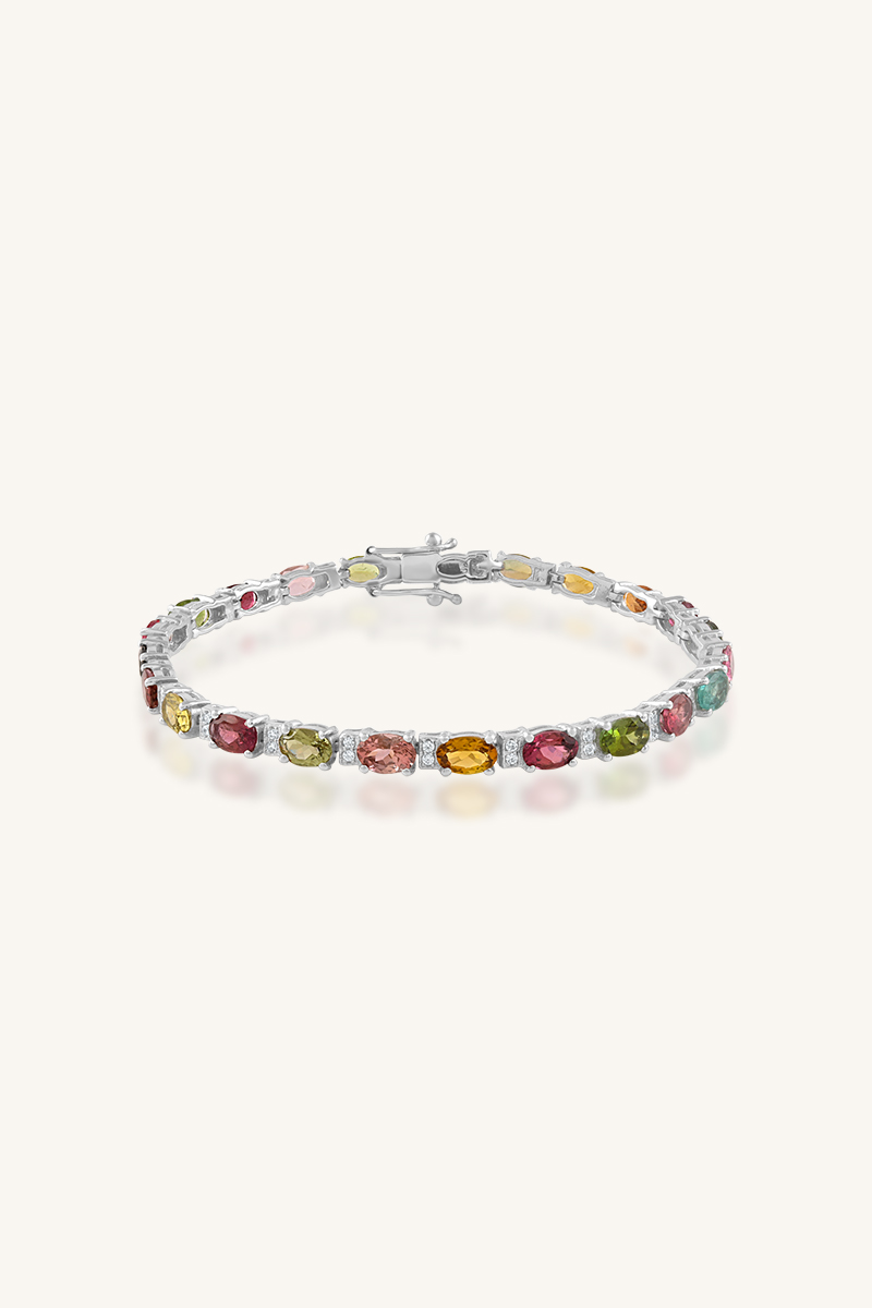 KLSB-20305 (1) Multi Tourmaline and Cz Bracelet in 92.5 Sterling Silver KLSB-20305 - Image 1