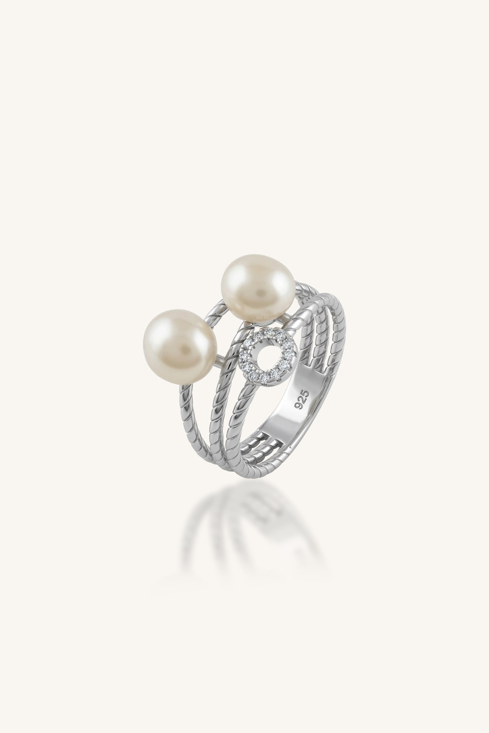 KLSR-11693 Pearl and Cz Ring in 92.5 Sterling Silver KLSR-11693 - Image 1