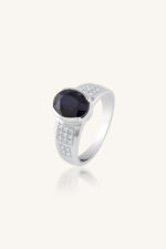 Blue Sapphire and Diamond  Ring in 92.5 Sterling Silver KLSR-11715