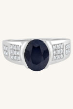 Blue Sapphire and Diamond  Ring in 92.5 Sterling Silver KLSR-11715 - Image 4