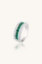 Emerald and Diamond Ring in 92.5 Sterling Silver KLSR-11746
