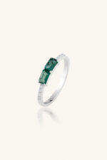 Emerald and Diamond Ring in 92.5 Sterling Silver KLSR-11795