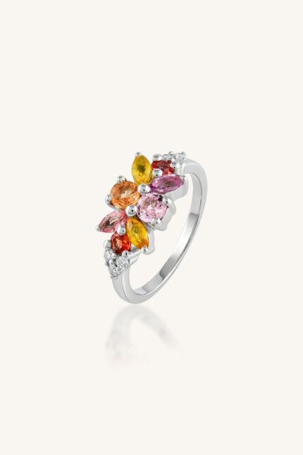 Multi Sapphire and Diamond Ring in 92.5 Sterling Silver KLSR-11830