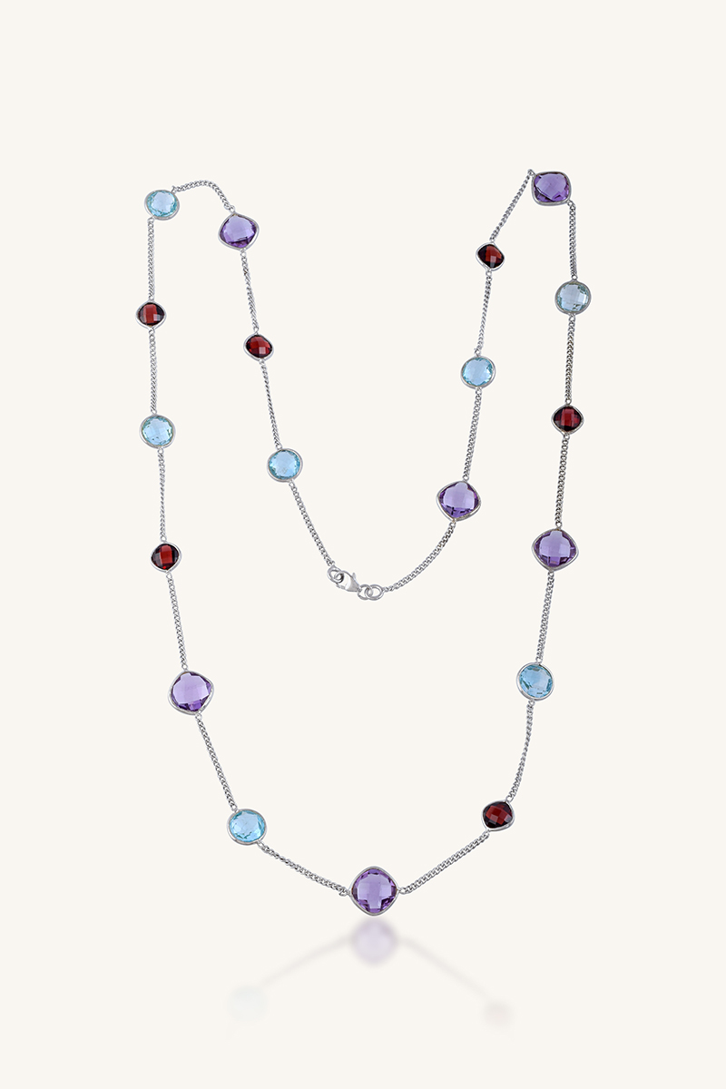 KLSS-40176_1 Blue Topaz Amethyst and Garnet Necklace in 92.5 Sterling Silver KLSS-40176 - Image 1